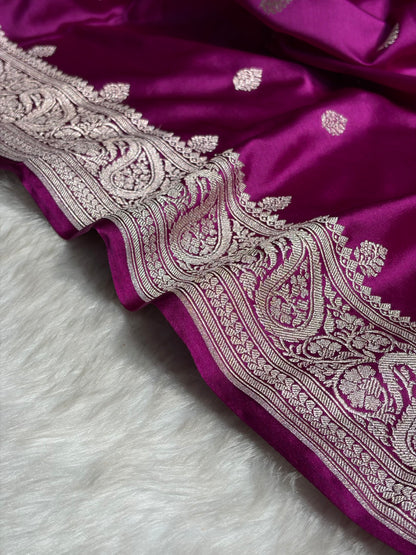 Pinkish Wine Shades Booti Mashru Silk Saree MS69