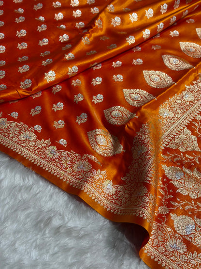 Banarasi Satin Silk Meena Boota in Fire Gold Shades SS38