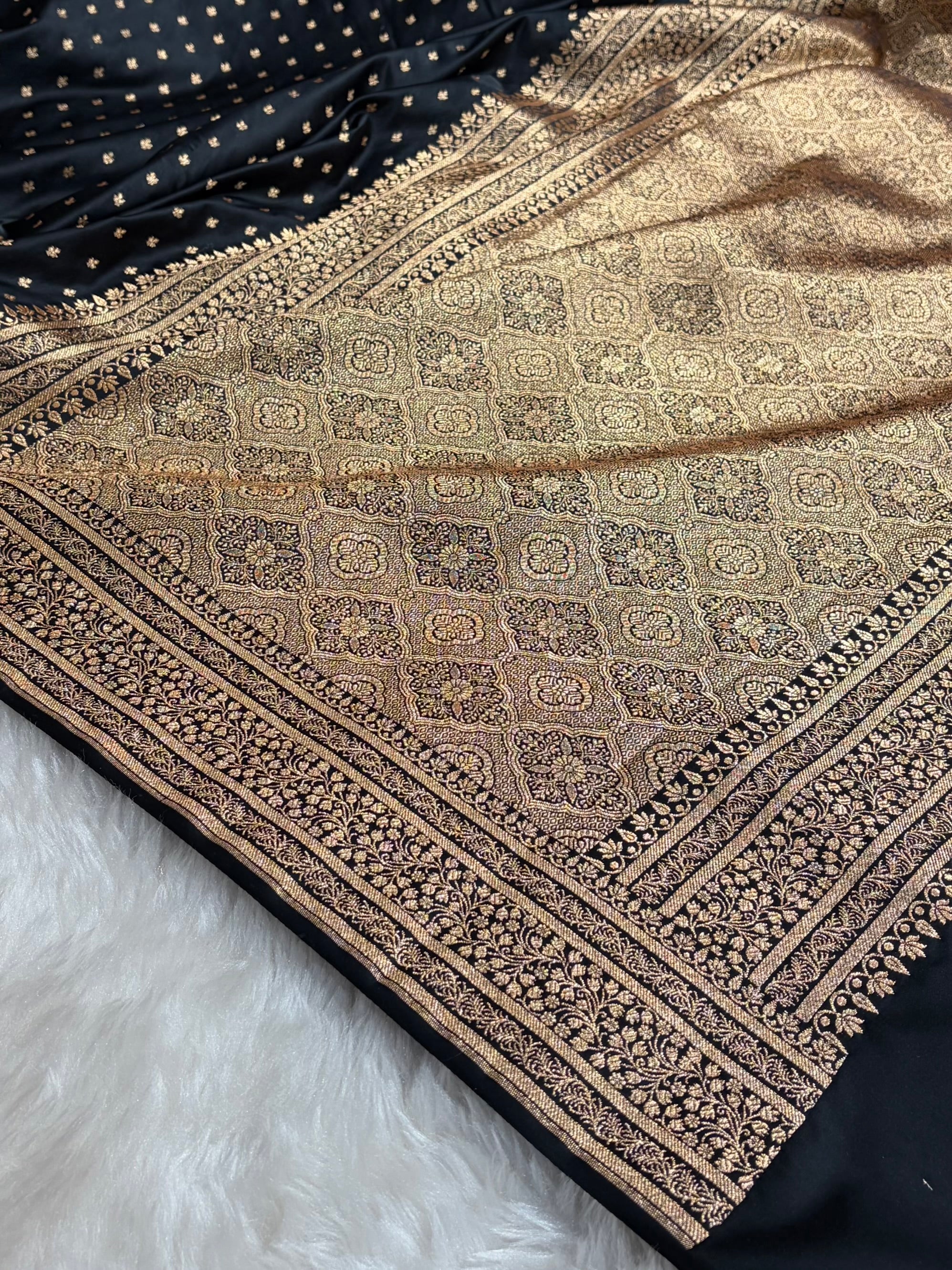 Banarasi Satin Katan Saree in Black Shades SK88