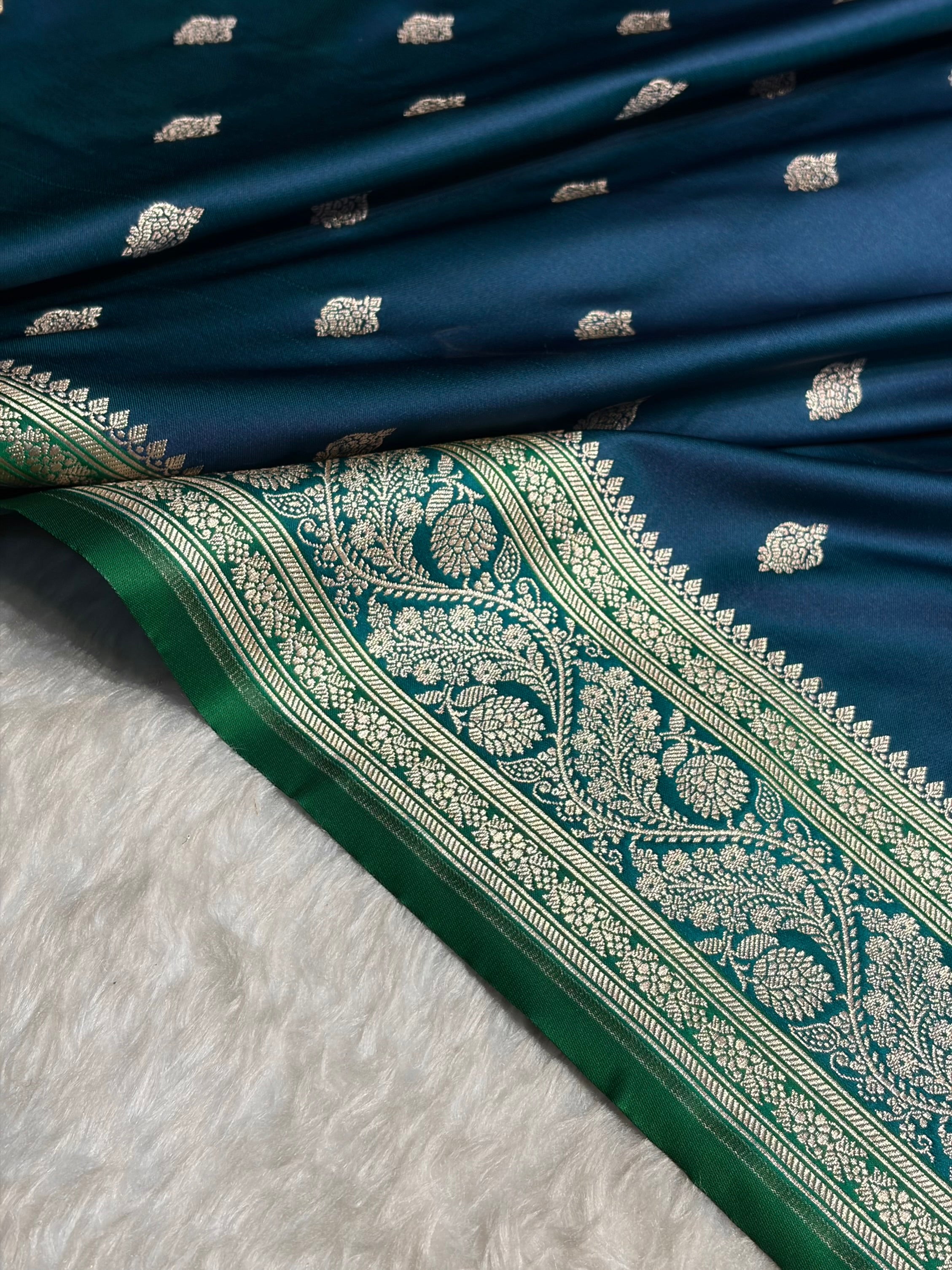 Banarasi Peacock With Contrast Rama Floral Border Mashru Silk Saree MSM-101