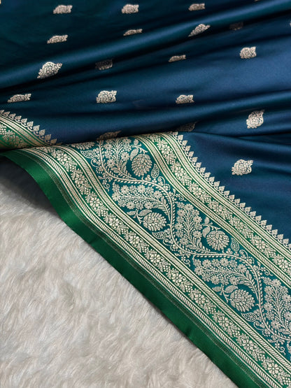 Banarasi Peacock With Contrast Rama Floral Border Mashru Silk Saree MSM-101