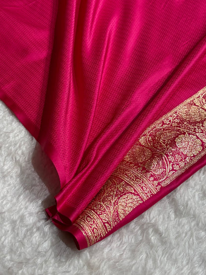 Banarasi Contrast Satin Katan Saree With Jaal Pattern in Navy Blue With Rani Shades SK124