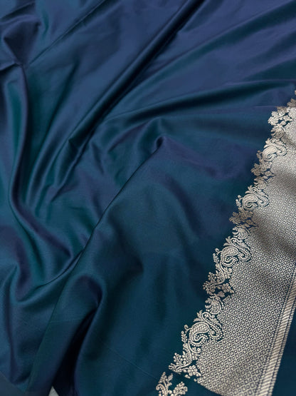 German Blue Floral Boota Mashru Silk Saree MSM 75