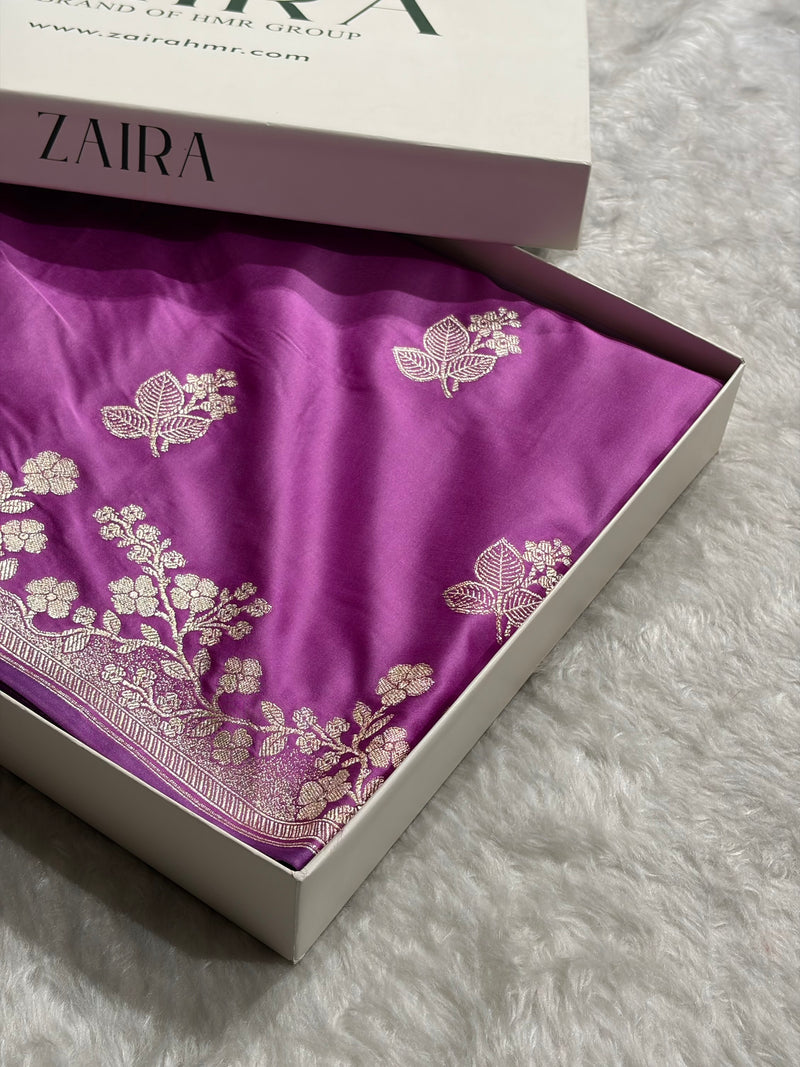 Banarasi Lavender Shades With Floral Border Mashru Silk Saree MCS83