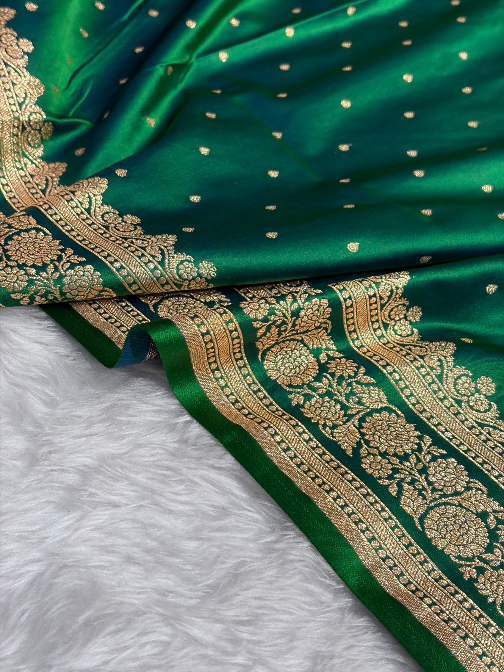 Banarasi Satin Katan Saree in Cross Green Shades SK91