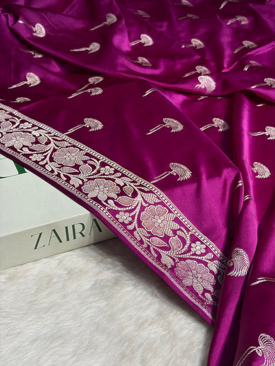 Pinkish Wine Shades Floral Booti Mashru Silk Saree MCS55