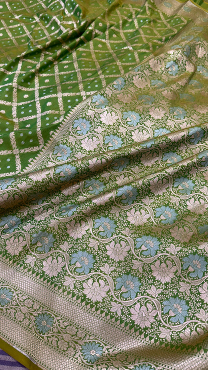 Mehandi Green Jaal Blended Katan Silk