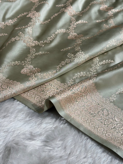 Light Pista Shades Banarasi With Floral Border Mashru Silk Saree MSM-127