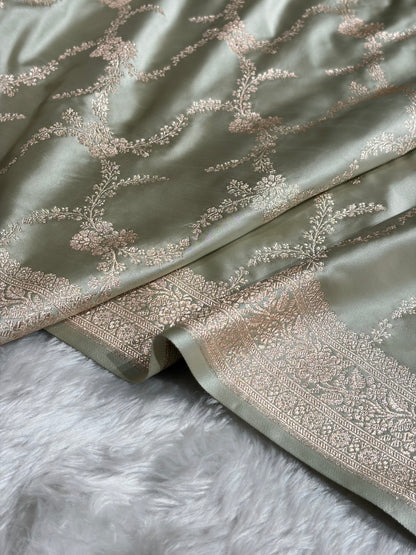 Light Pista Shades Banarasi With Floral Border Mashru Silk Saree MSM-127