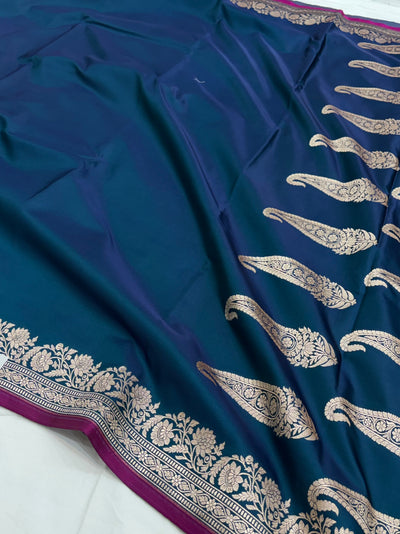 German Blue Shade With Booti Pattern Mashru Silk Saree
