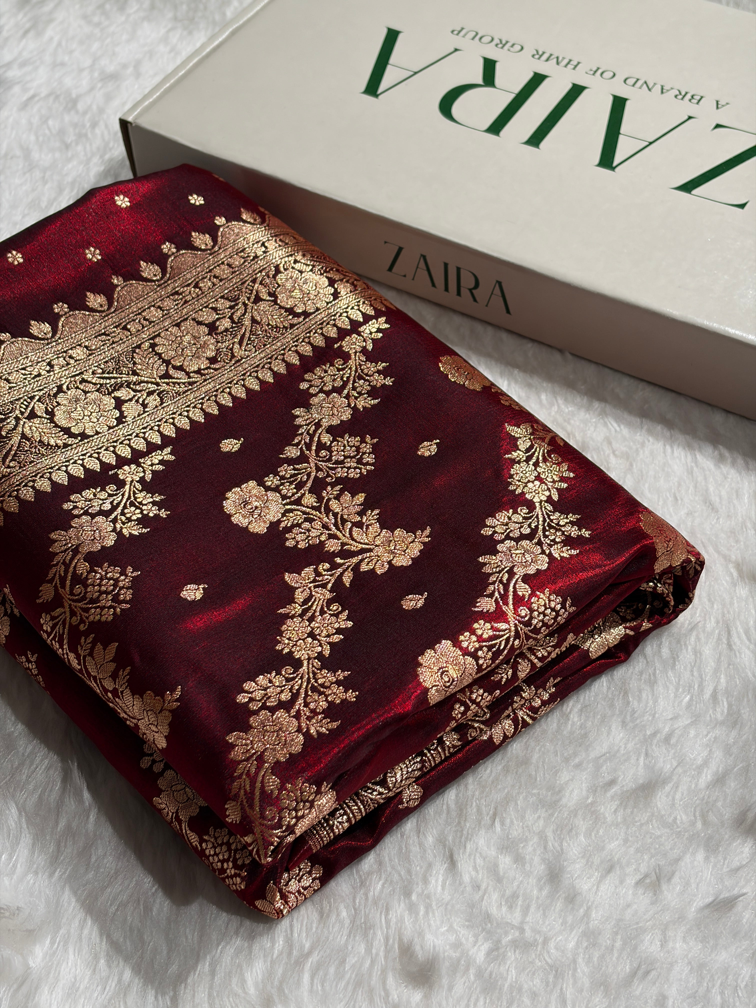 Satin Silk Saree Banarasi Cross with booti In Maroon Shades SS22