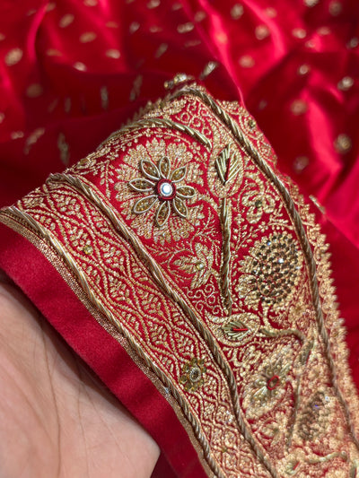 Banarasi Red Work Pattern Satin Katan Silk Saree BSK72