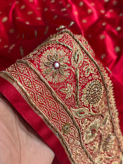 Banarasi Red Work Pattern Satin Katan Silk Saree BSK72