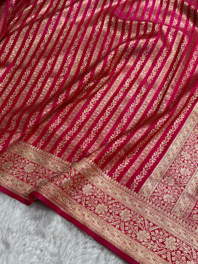 Cross Rani Shades Stripe Pattern Banarasi Satin Silk Saree SS46