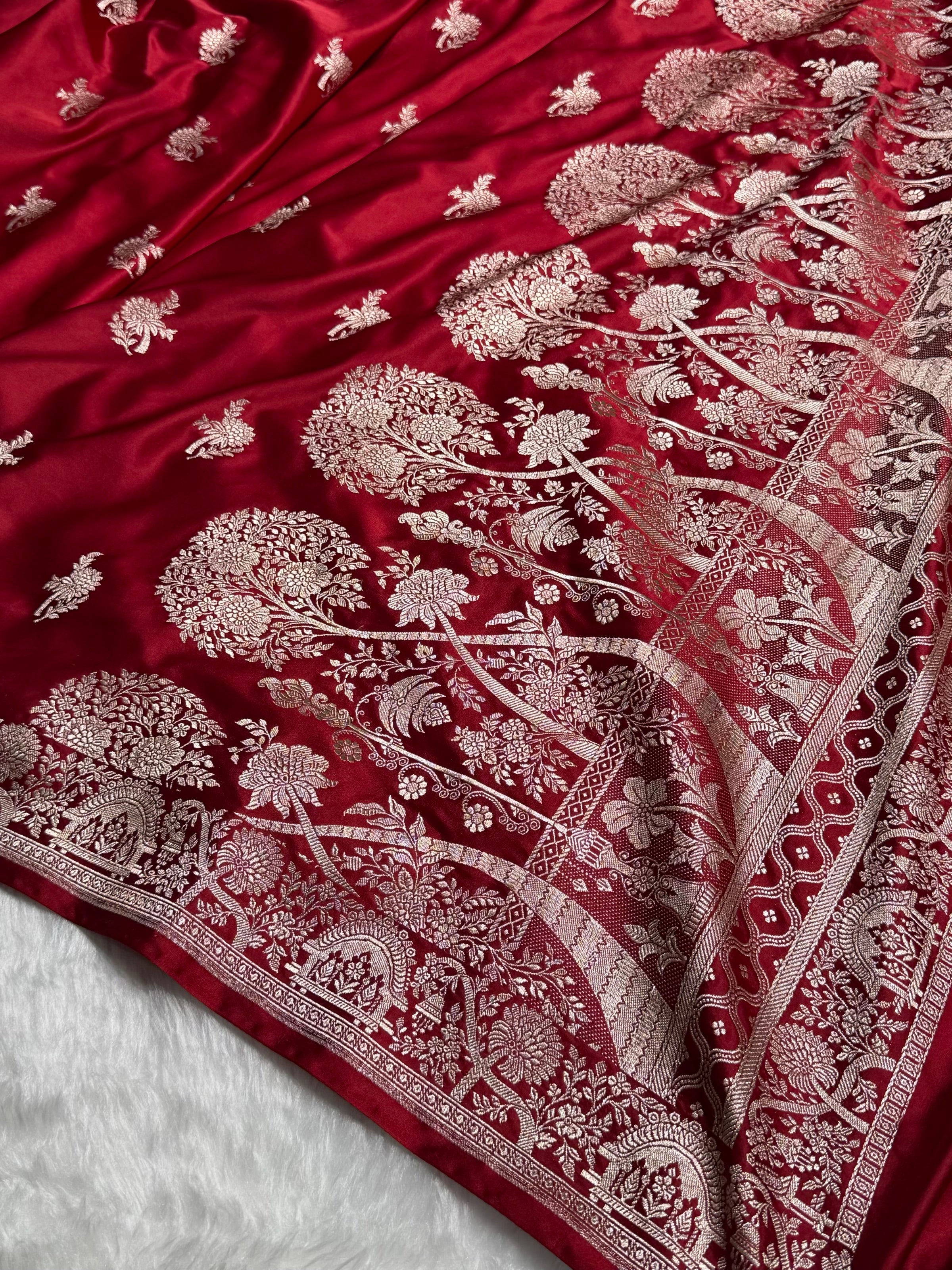 Banarasi Maroon Shades Floral Mashru Silk Saree MS86