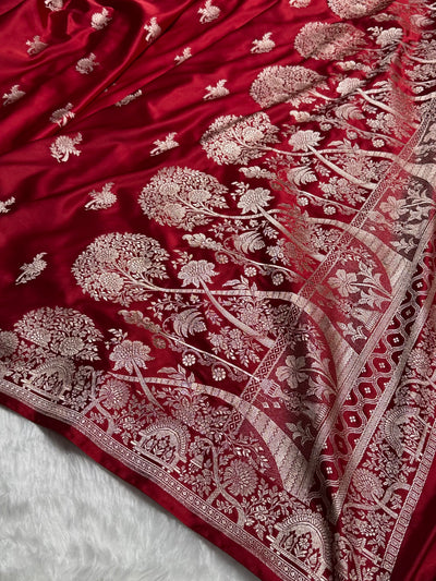 Banarasi Maroon Shades Floral Mashru Silk Saree MCS86