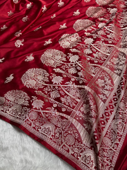 Banarasi Maroon Shades Floral Mashru Silk Saree MS86