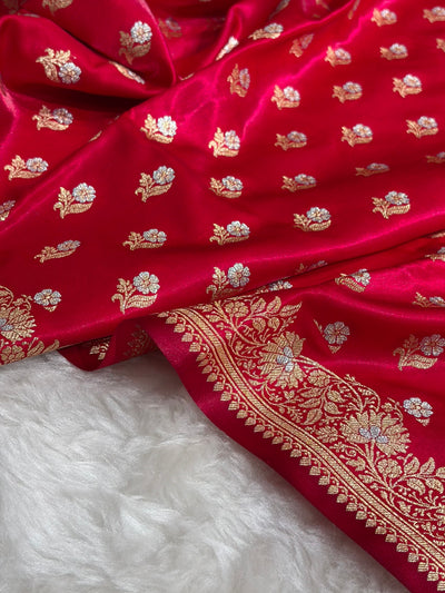 Banarasi Satin Silk Meena Boota in Cross Rani Shades SS38