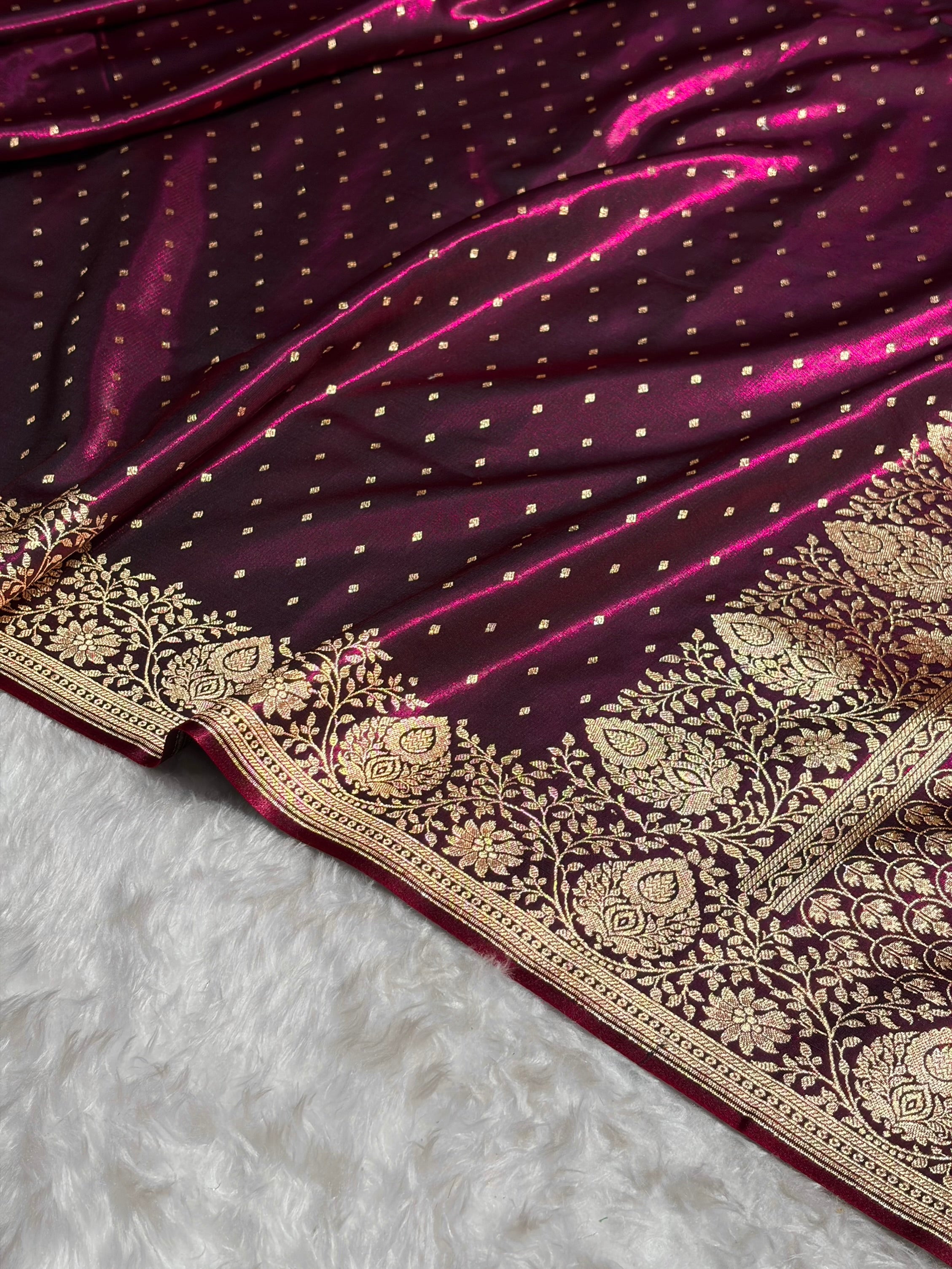 Ultra Light Weight Satin Silk Boota in Wine Shades SS31