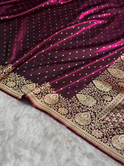 Ultra Light Weight Satin Silk Boota in Wine Shades SS31