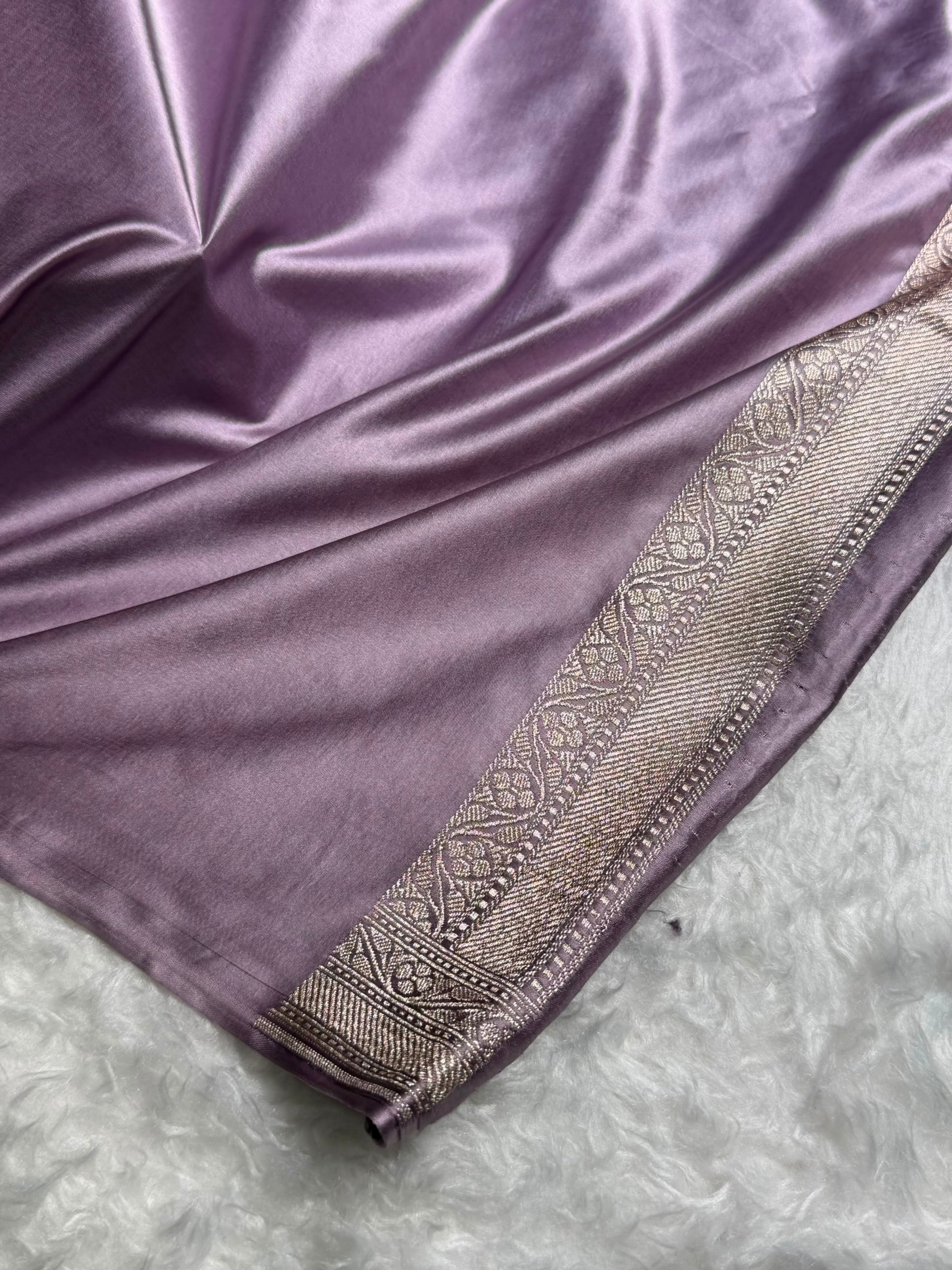 Dusty Lavender Sona Rupa Minakari Floral Motif Mashru Silk Saree MCS50