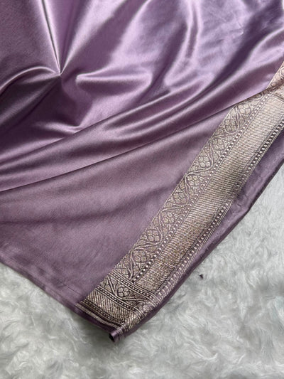 Dusty Lavender Sona Rupa Minakari Floral Motif Mashru Silk Saree MCS50