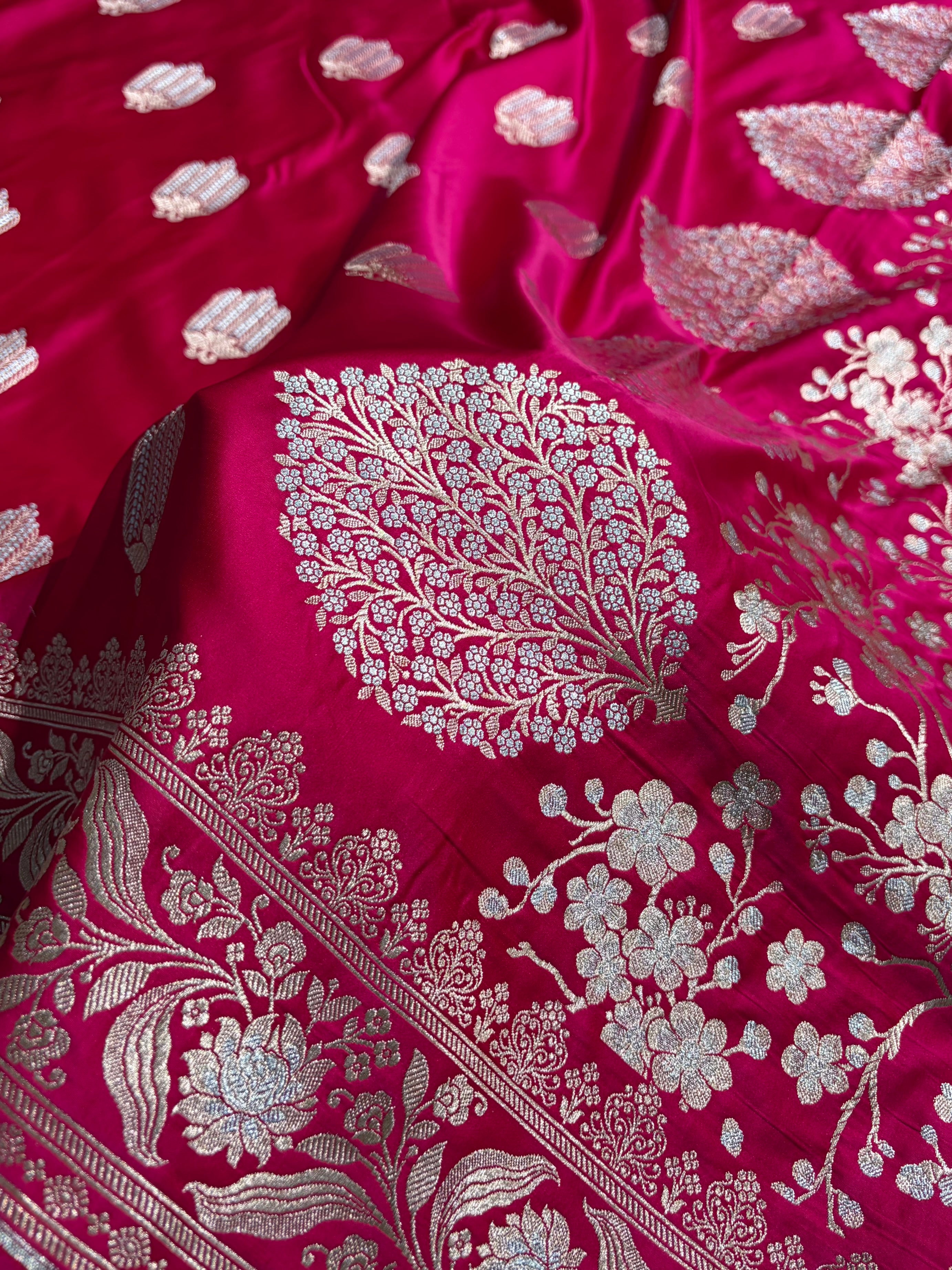 Rani Shades Banarasi Boota Pattern Minakari Floral Mashru Silk Saree MSM-122