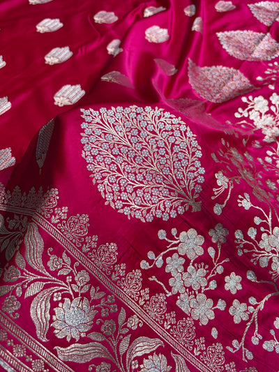 Rani Shades Banarasi Boota Pattern Minakari Floral Mashru Silk Saree MSM-122