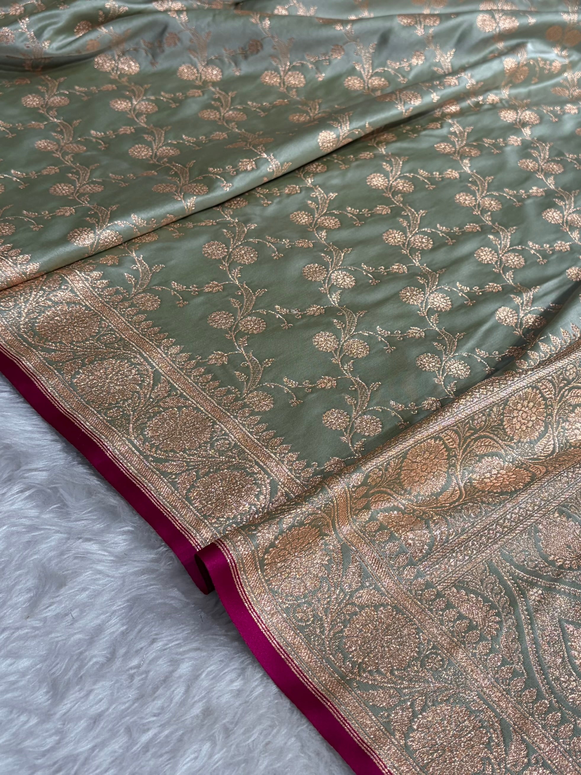Bananas Pista Cross Satin Katan Silk Saree SK17