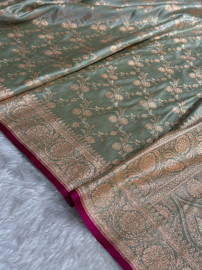 Bananas Pista Cross Satin Katan Silk Saree SK17