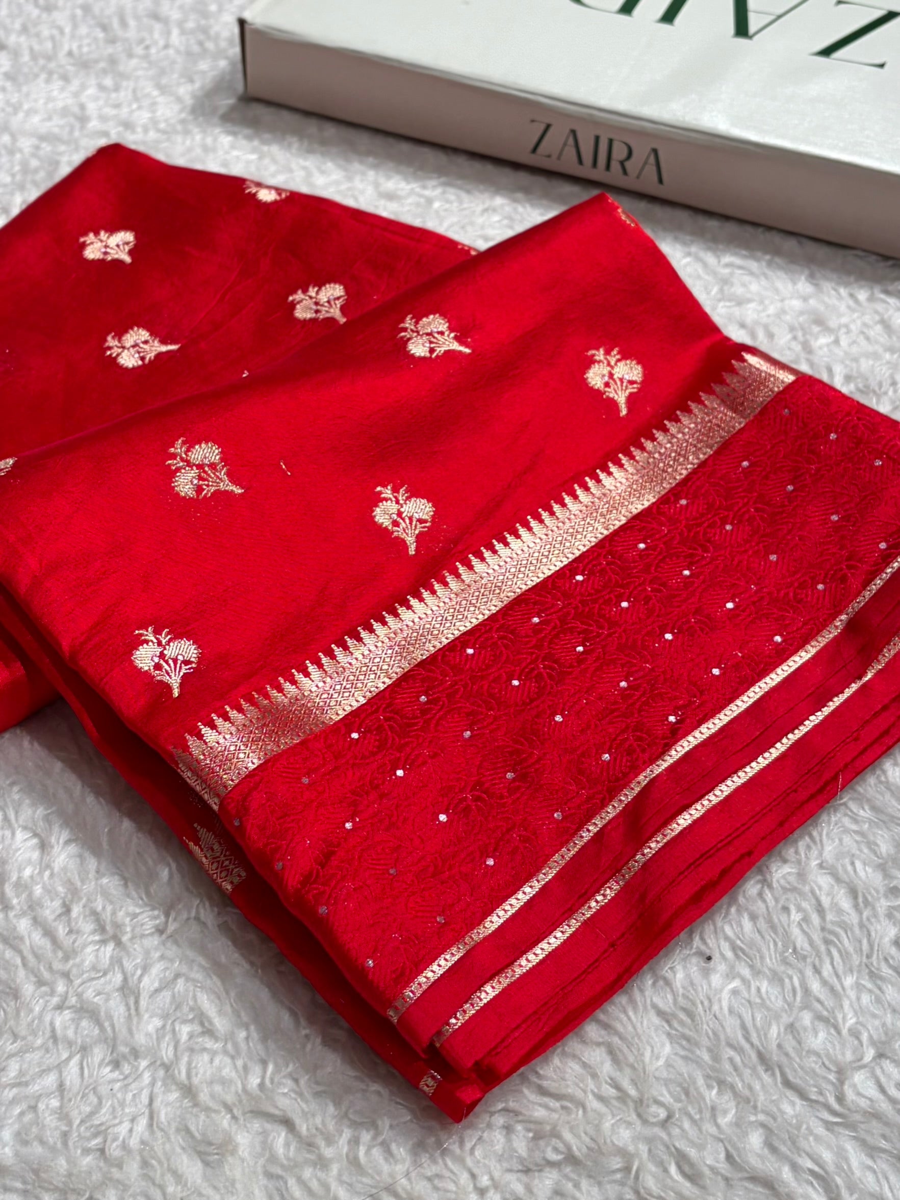 Red Shade Flower Boota Pure Caramel Mango Silk Saree CS-15