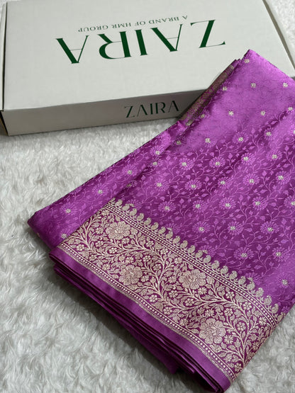 Banarasi Lavender Shades Booti Tanchoi Mashru Silk Saree
