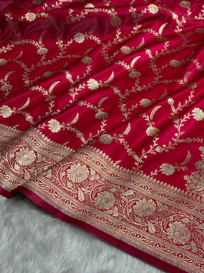 Reddish Pink Shades Banarasi Satin Silk Saree SS34