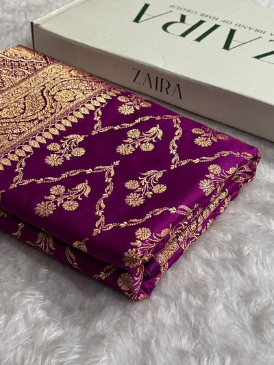 Magenta with Boota Pattern Satin Katan Silk Saree SK67