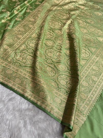 Banarasi Satin Katan Saree With Jaal Pattern in Pista Green Shades SK121