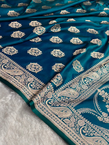 Banarasi Peacock Shades Banarasi Boota Pattern Floral Mashru Silk Saree MSM-104