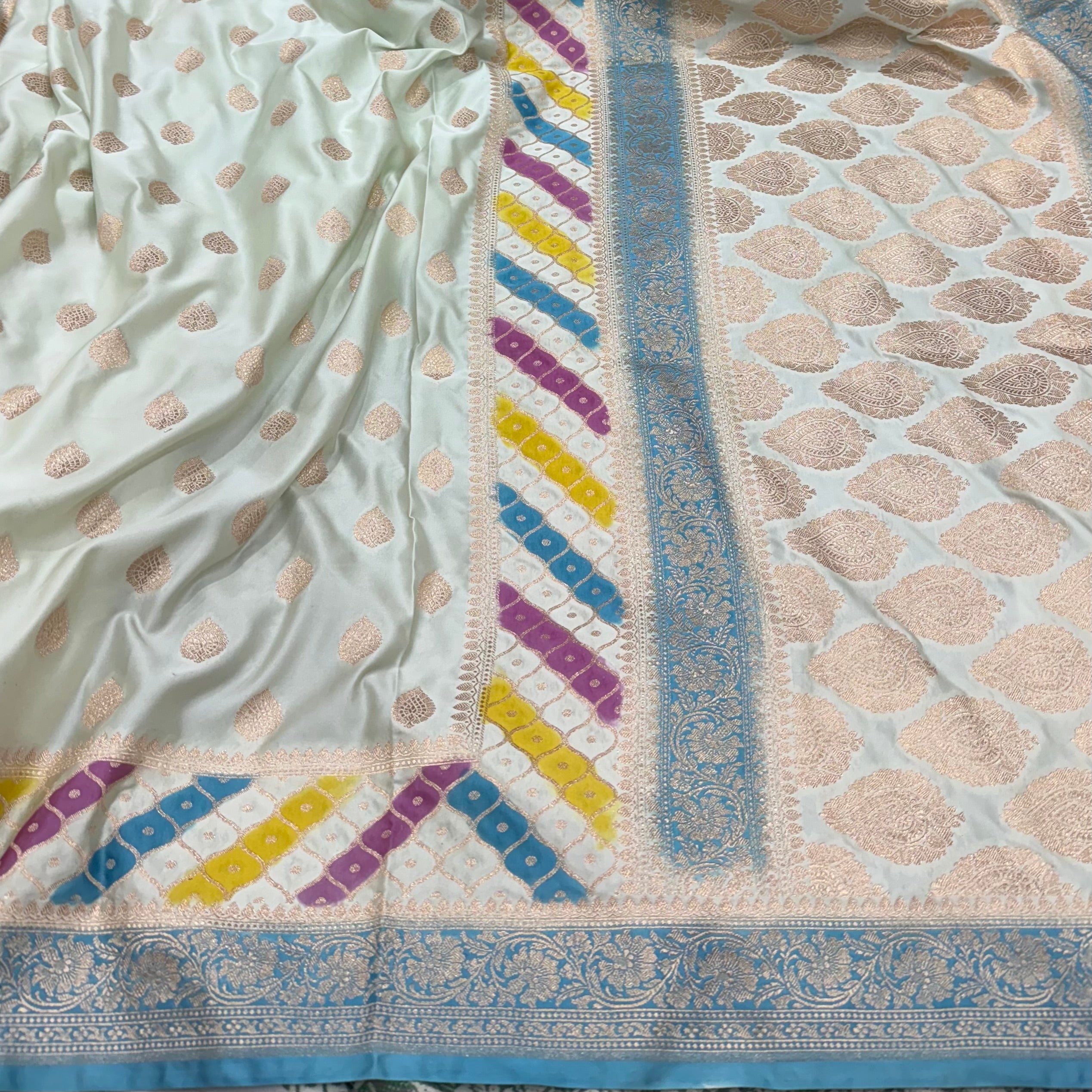 Light Powder Blue Mashru Silk In Rangkart Pattern