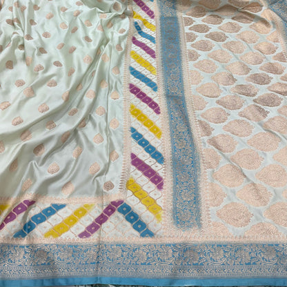 Light Powder Blue Mashru Silk In Rangkart Pattern