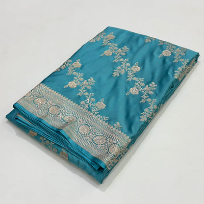 Banarasi Pattern Light Firozy Shade Mashru Silk Saree