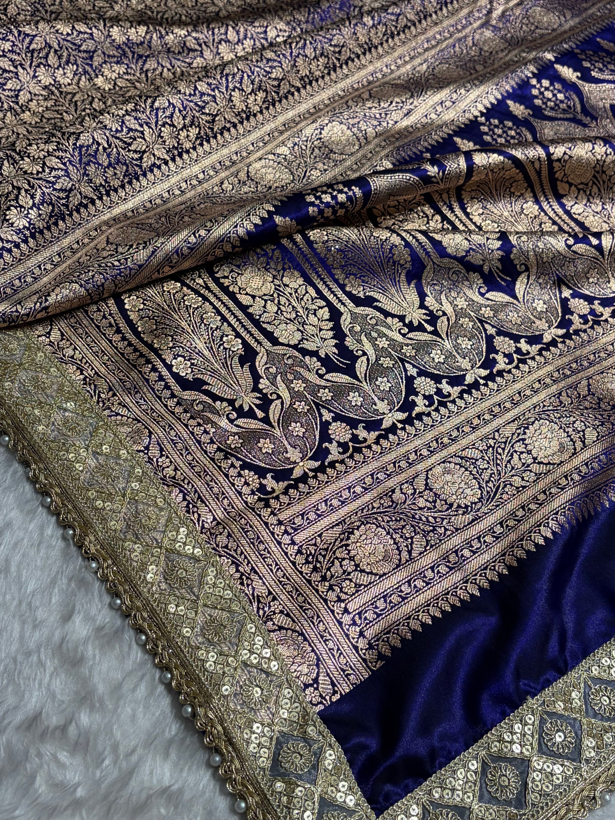 Royal Blue Shades Brocket With Gotta Patti Satin Silk Saree Banarasi Saree Shades SSGP30