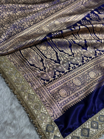 Royal Blue Shades Brocket With Gotta Patti Satin Silk Saree Banarasi Saree Shades SSGP30
