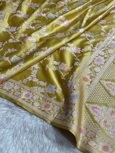 Lemon Shades Minakari Jaal Mashru Silk Saree MCS48