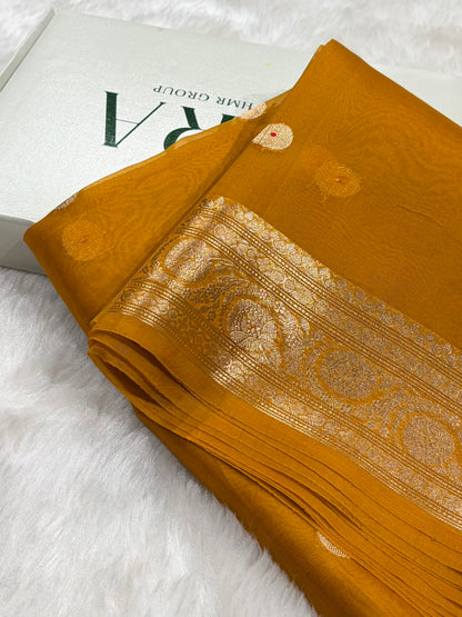 Pure Banarasi Organza Orange Shades With Minakari Floral Banarasi Silk Saree PO-28