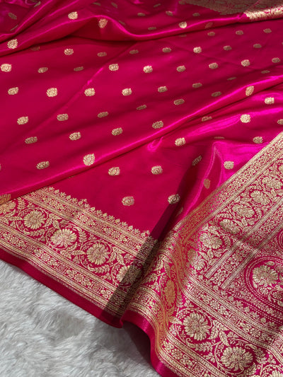 Pink Shades Boota Pattern Banarasi Satin Silk Saree SS45