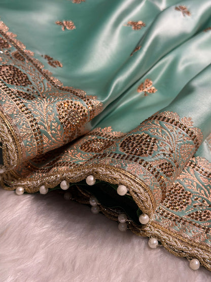 Sea Green Booti With Swarovski Work & Gotta Patti Katan Silk Saree BSKGP09