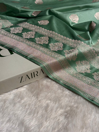 Sea Green Boota Motif Mashru Silk Saree MCS43