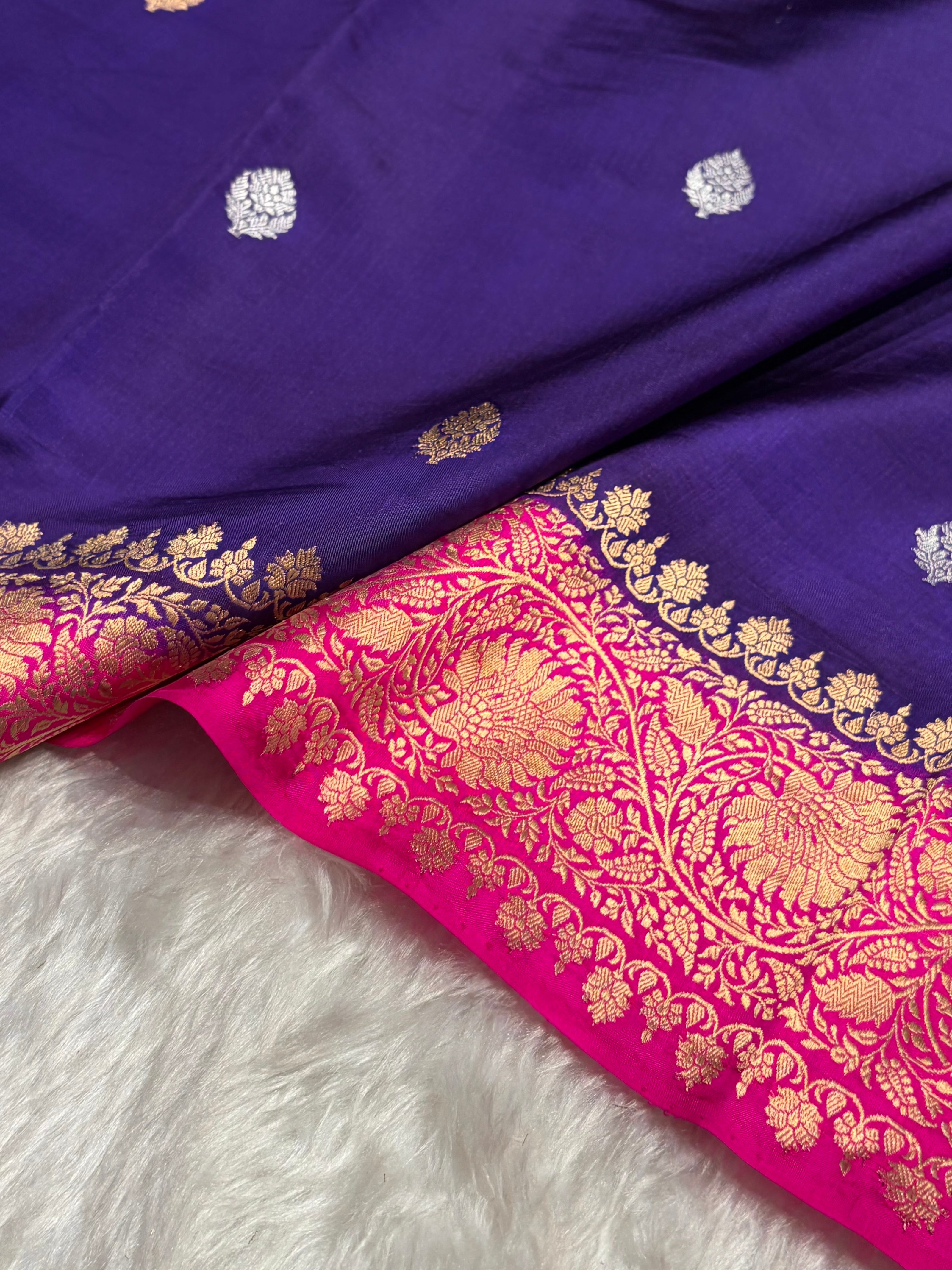 Contrast Purple With Rani Boota Handwoven Pure Katan Raw Mango Silk RM-33