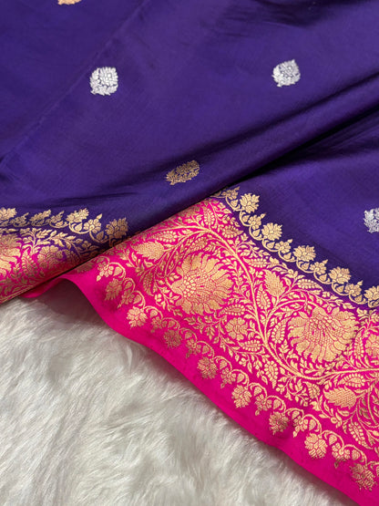 Contrast Purple With Rani Boota Handwoven Pure Katan Raw Mango Silk RM-33