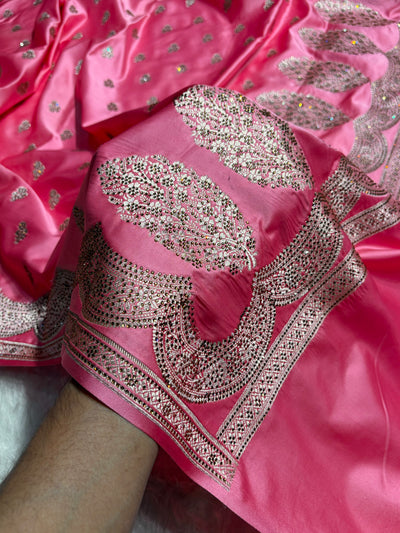 Baby Pink Scallop Mashru Silk with Swarovski work BMCS02