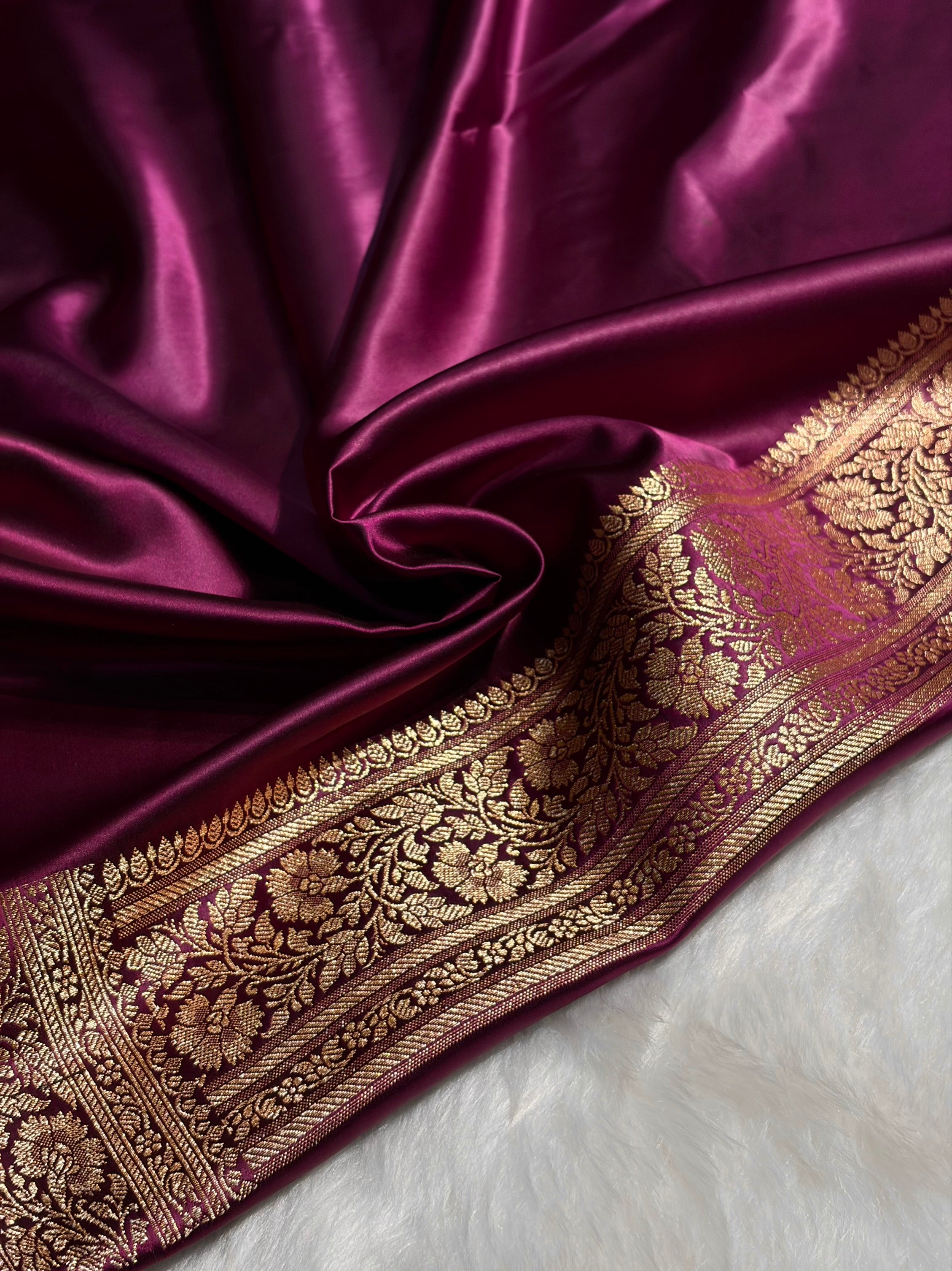 Wine Booti Pattern Satin Katan Silk Saree SK65